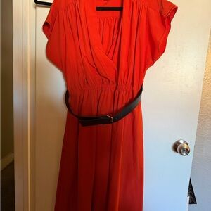 Calvin Klein Vibrant Red Midi Dress with Belt